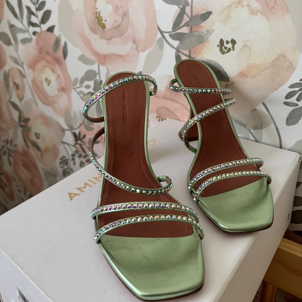 Amina Muaddi Naima Crystal Slipper metallic Napa Pixie